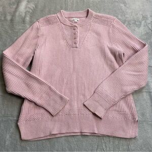 LL Bean Sweater Medium Womens Signature Rib Henley Pale Mauve